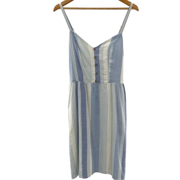 Joie Linen Blend Mini Sun Dress Striped Blue White Milkmaid Beachy Preppy Size 2 - Picture 2 of 12